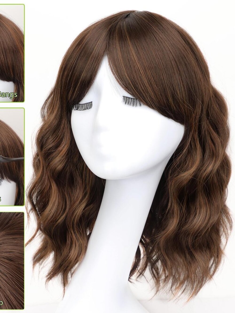 New AISI HAIR French Caramel Balayage Brown Synthetic Wavy Curly Bob Wig